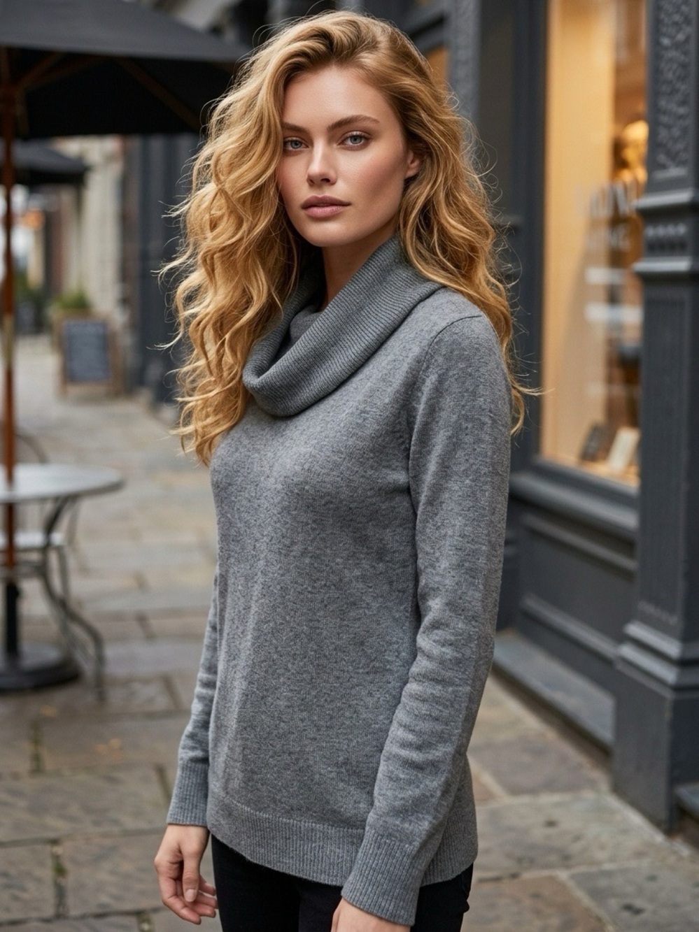 Women's Cowl Neck Gray Pullover Sweater